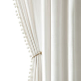 MIULEE Pom Pom Velvet Blackout Curtains Pure White 52Wx63L